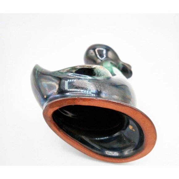 Ceramic Duck Vintage Figurine Green Black Glazed 5.25 Inches Baby Duckling - Picture 6 of 14